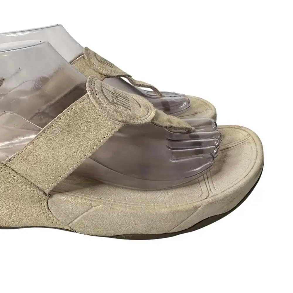 FitFlop Lulu Suede Toe Post Sandals Beige Wobbleboard Comfort Casual Summer 9